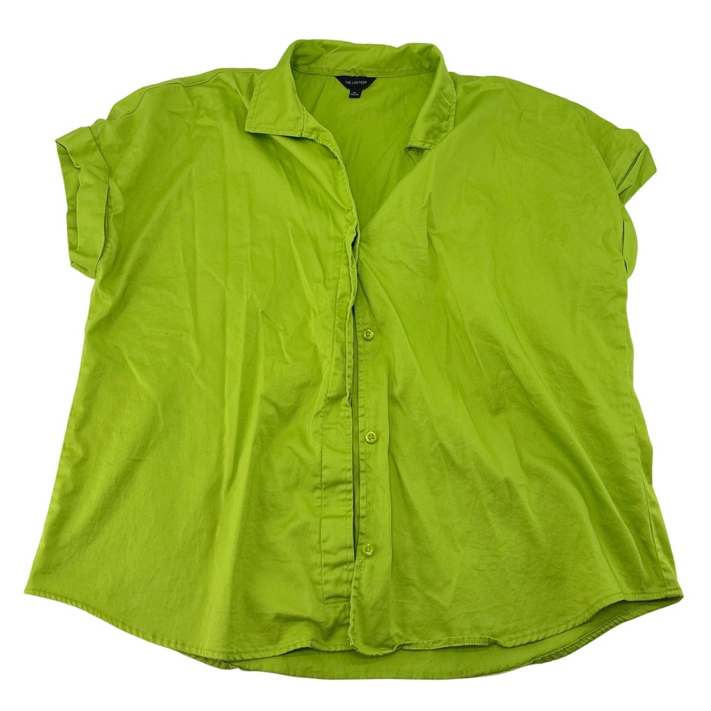 The Limited Womens XL Lime Green Short Sleeve Button Down Shirt Cotton Stretch